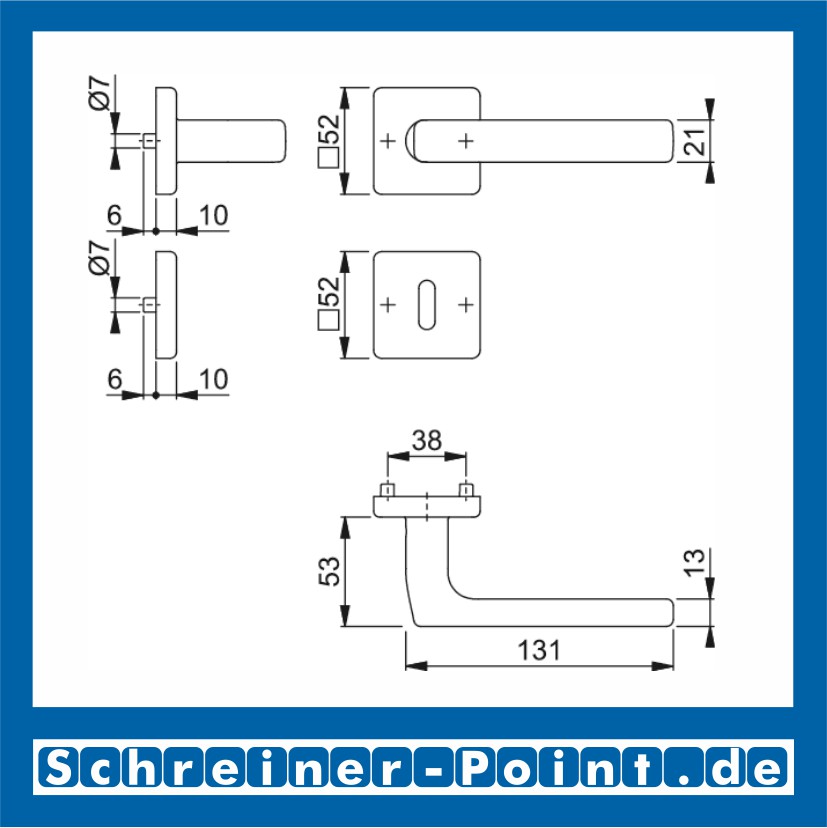 Hoppe Dallas Edelstahl Quadrat Rosettengarnitur F69 E1643Z/52KV/52KVS, 3588604, 3588621, 3588663, 3590245